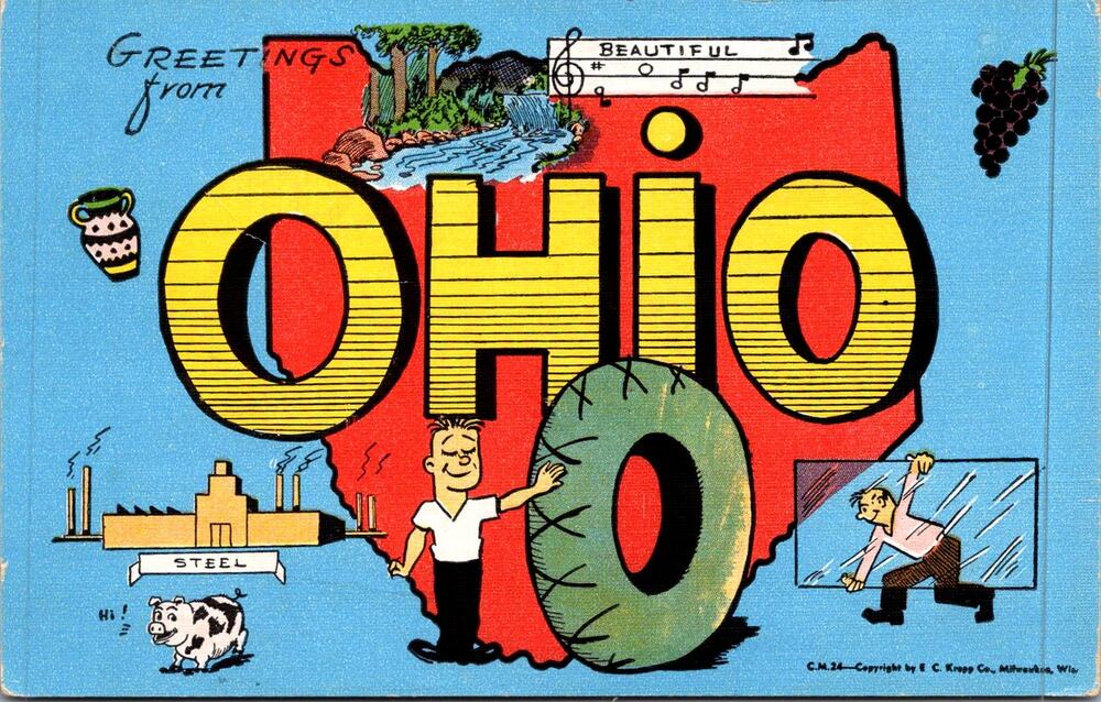 Greetings From Ohio Famous For Tires Tubes & Pottery Vintage Postcard SP17-15